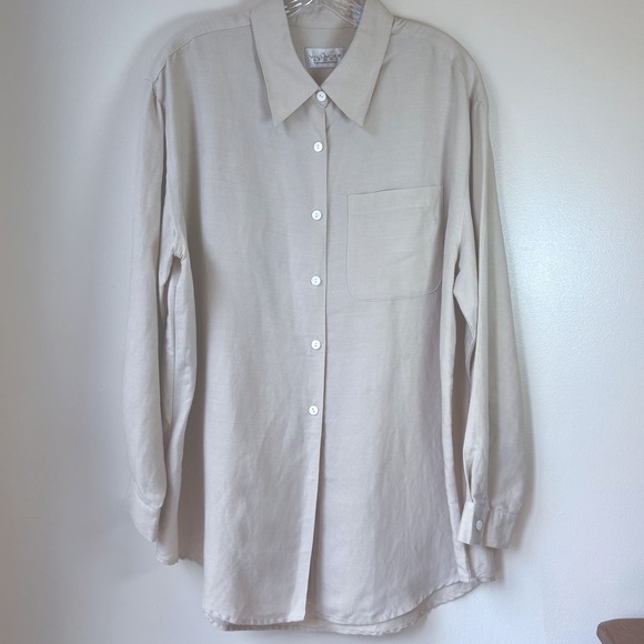 Vtg Villager Long Sleeve Button Up XL Beige Office Classic Cotton Blend - Picture 1 of 4